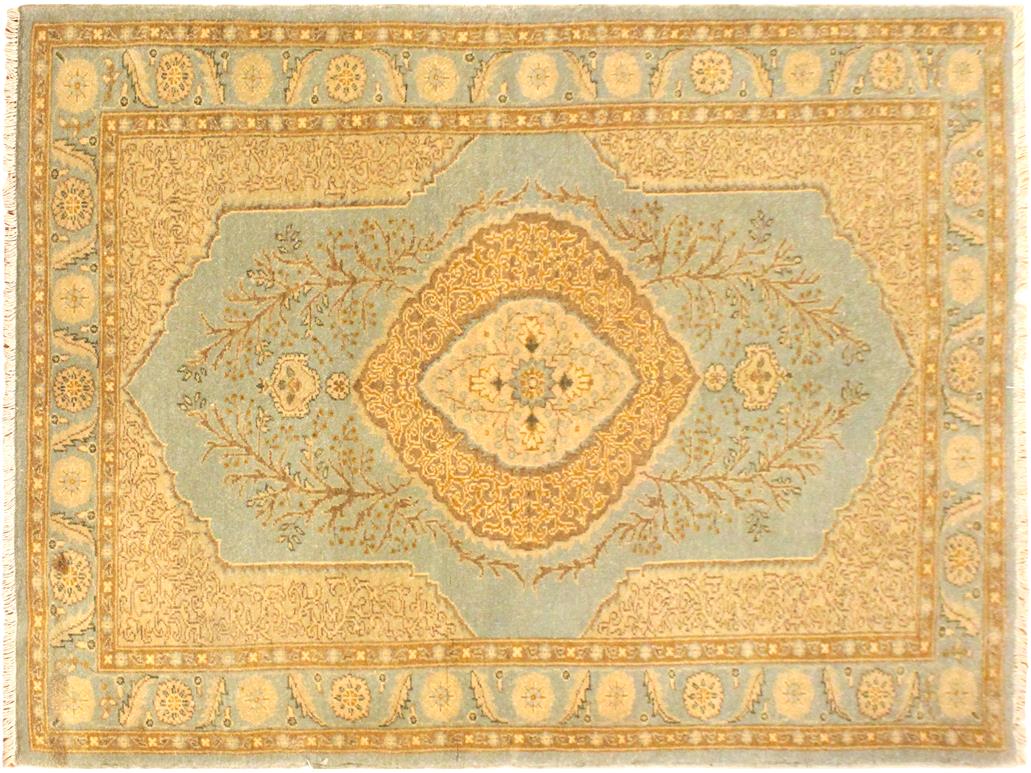 handmade Traditional Kashan Lt. Blue Gold Hand Knotted RECTANGLE 100% WOOL area rug 3x5