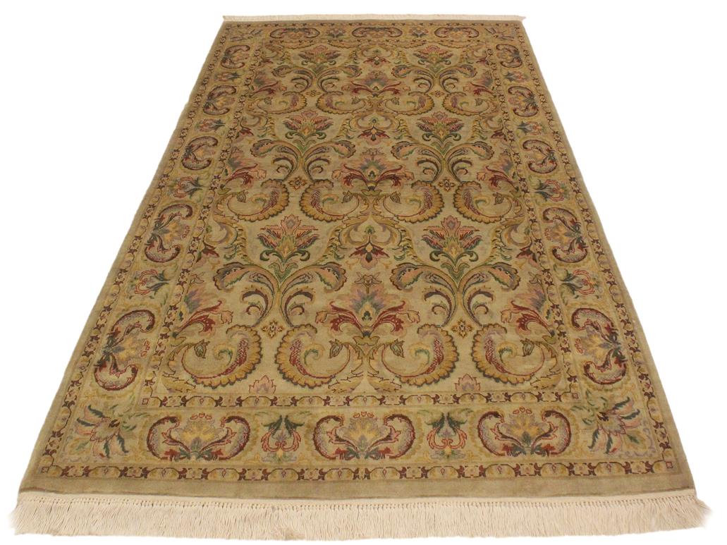 handmade Traditional  Taupe Green Hand Knotted RECTANGLE 100% WOOL area rug 4x6