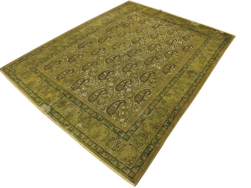 handmade Vintage Green Brown Hand Knotted RECTANGLE 100% WOOL area rug 8x10