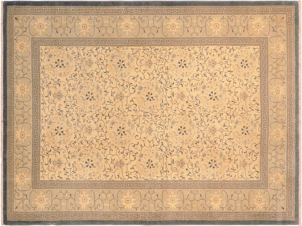 handmade Traditional Tan Green Hand Knotted RECTANGLE 100% WOOL area rug 6x9