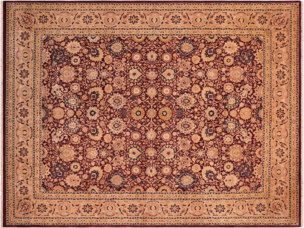 handmade Traditional Tabriz Aubergine Tan Hand Knotted RECTANGLE 100% WOOL area rug 8x10