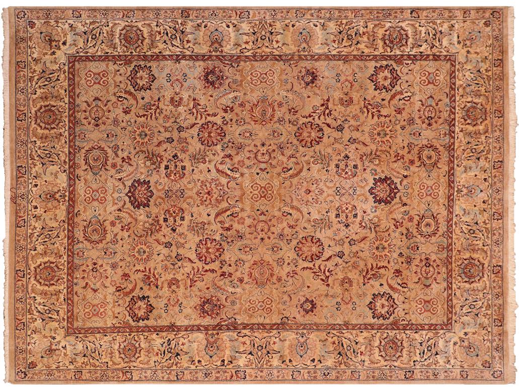 handmade Traditional Agra Tan Tan Hand Knotted RECTANGLE 100% WOOL area rug 8x10