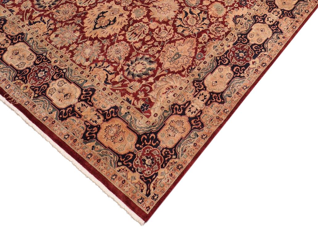 handmade Traditional Lahore Maroon Blue Hand Knotted RECTANGLE 100% WOOL area rug 8x10