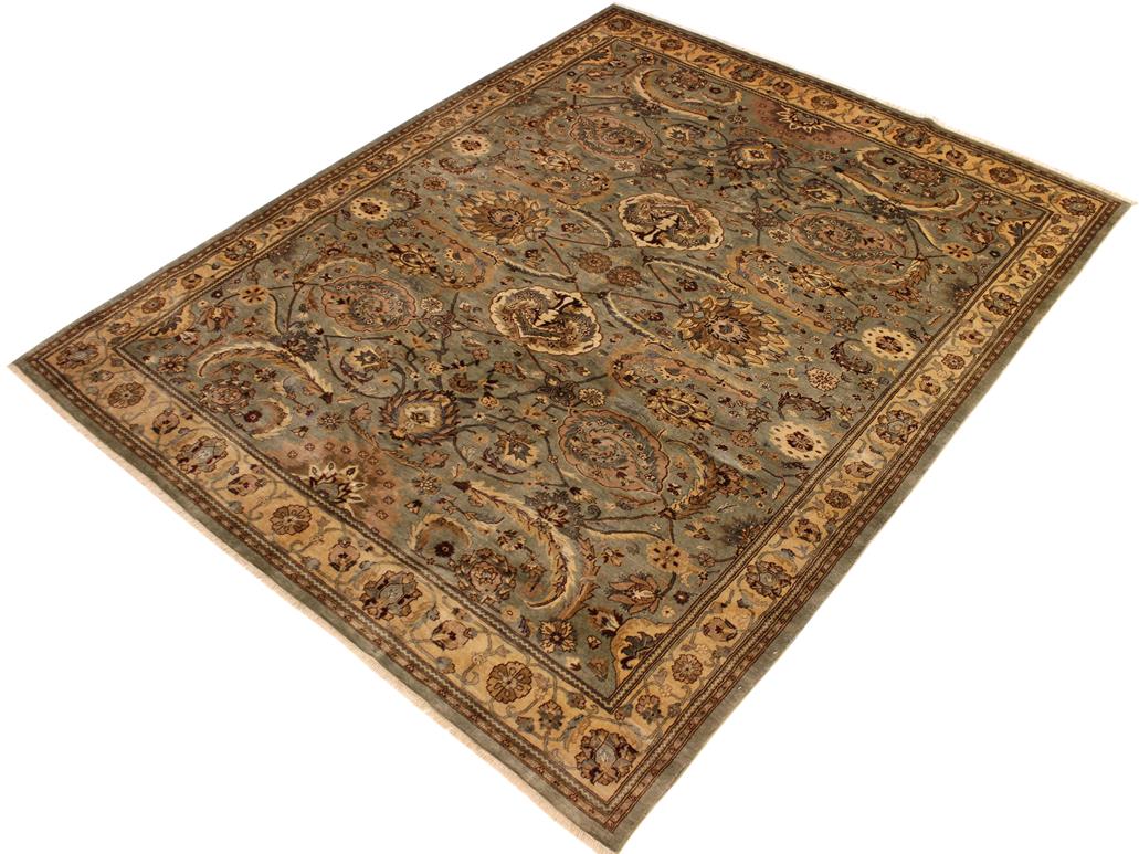handmade Traditional Lahore Greenish Gr Gold Hand Knotted RECTANGLE 100% WOOL area rug 8x10