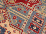 handmade Geometric Kazak Lt. Blue Beige Hand Knotted RECTANGLE 100% WOOL area rug 5x7