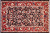 Oriental Ziegler Adelia Black Red Hand-Knotted Wool Rug - 5'4'' x 8'1''