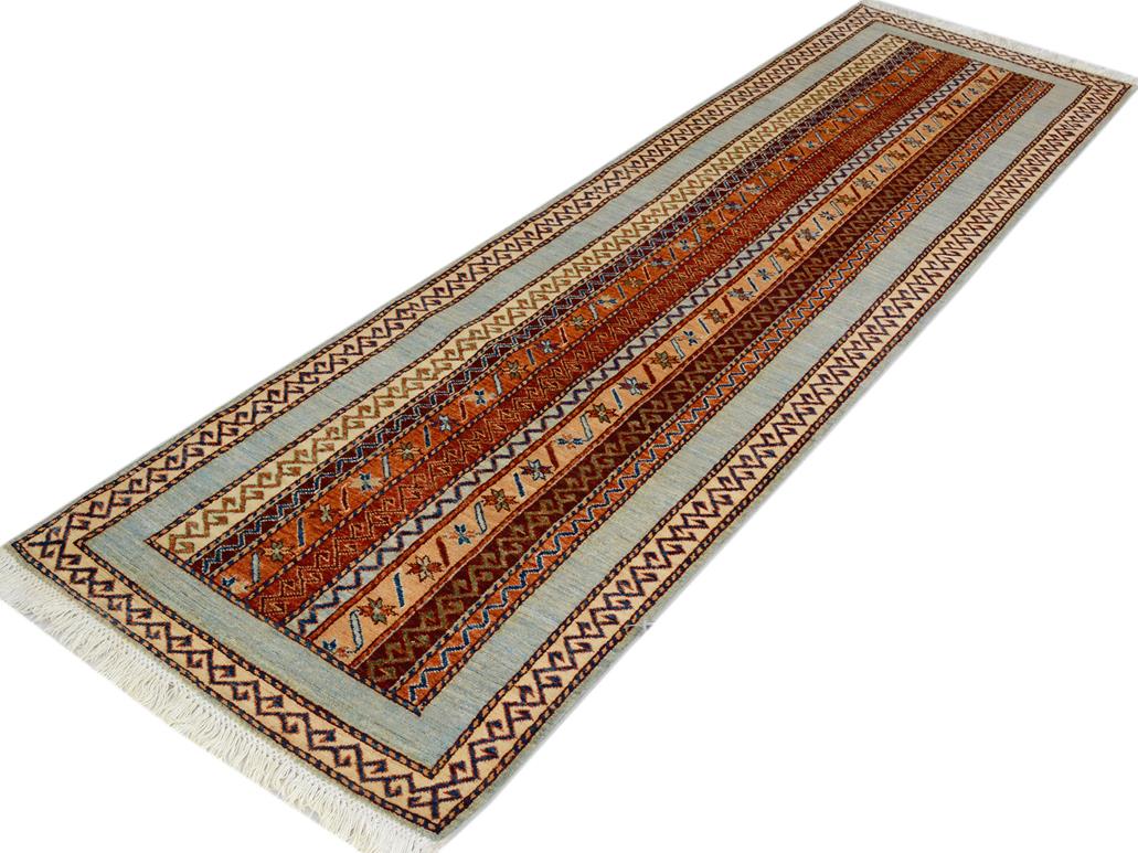 handmade Transitional Shawl Lt. Blue Ivory Hand Knotted RUNNER 100% WOOL area rug 2.6x9