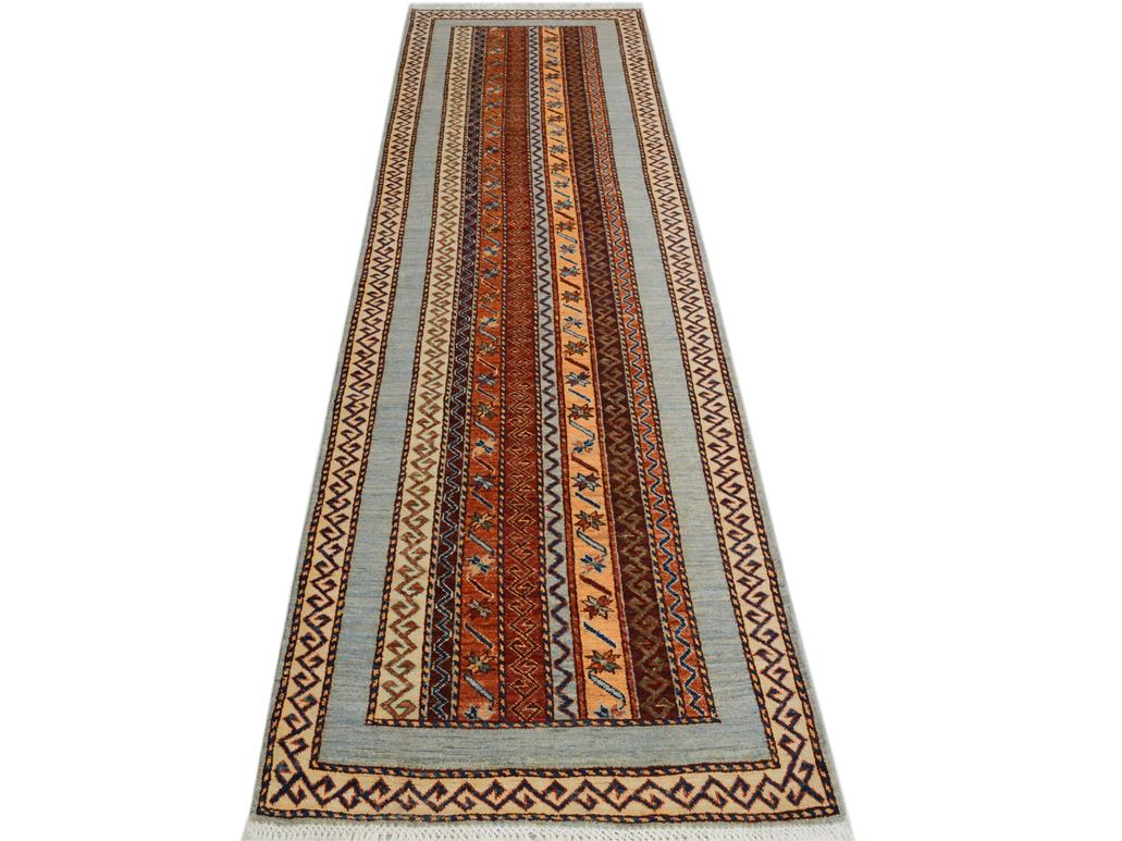 handmade Transitional Shawl Lt. Blue Ivory Hand Knotted RUNNER 100% WOOL area rug 2.6x9