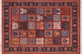 Oriental Ziegler Daisey Red Blue Hand-Knotted Wool Rug - 8'0'' x 9'4''