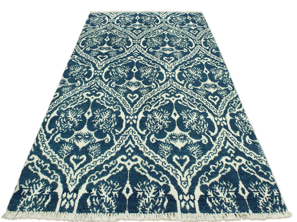 handmade Modern Nabila Blue Ivory Hand Knotted RECTANGLE WOOL&SILK area rug 4x6