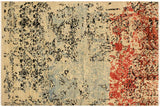 Abstract Ziegler Rosalind Blue Red Hand-Knotted Wool Rug - 3'10'' x 5'11''
