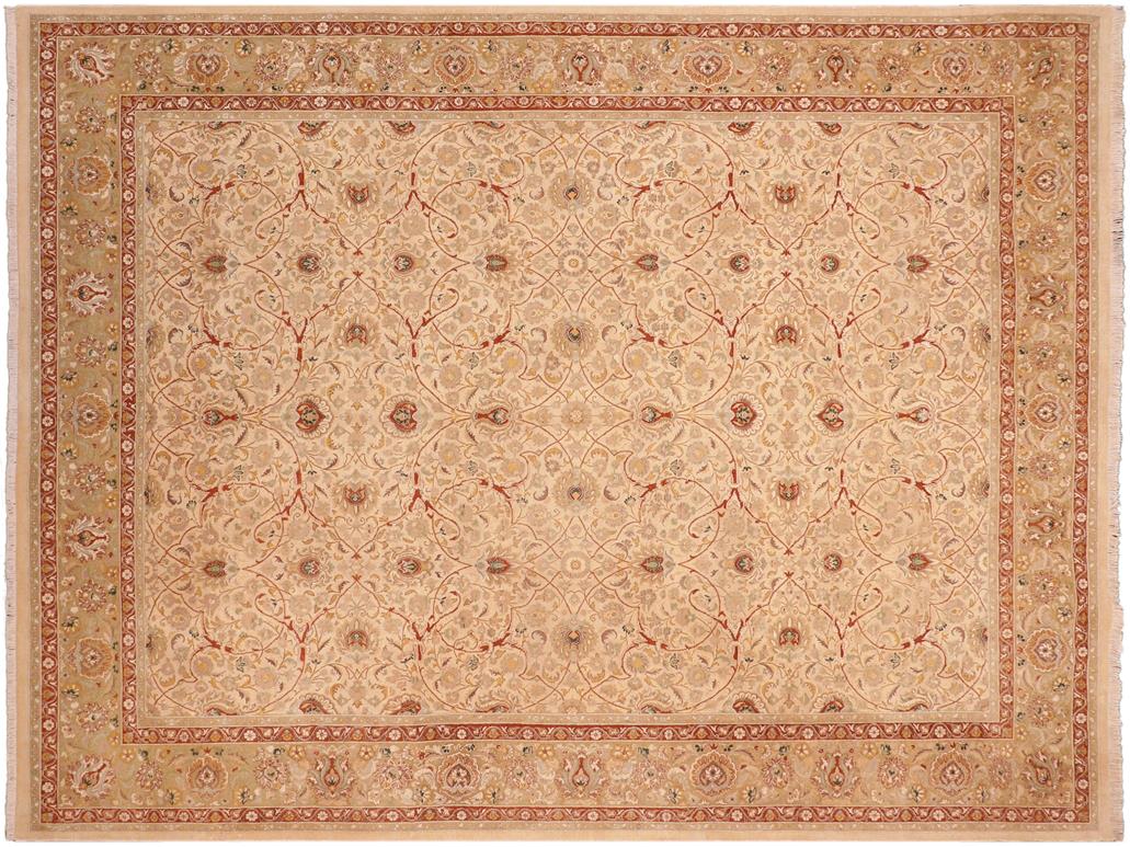 handmade Traditional Taj Ivory Lt. Green Hand Knotted RECTANGLE 100% WOOL area rug 8x10
