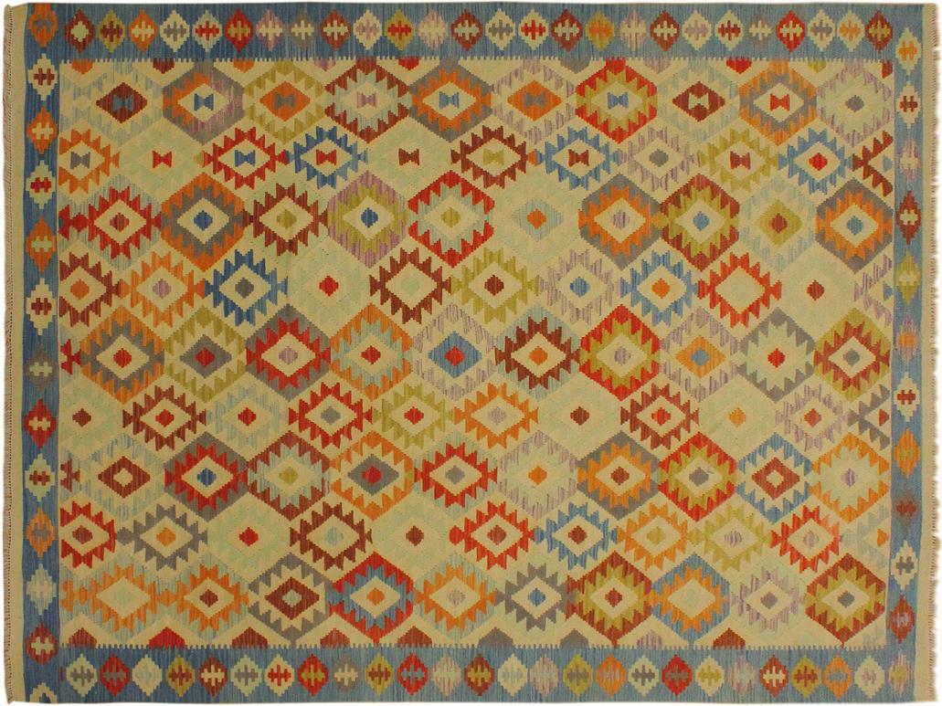 handmade Geometric Kilim Ivory Blue Hand-Woven RECTANGLE 100% WOOL area rug 7x10