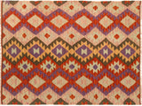 Caucasian Turkish Kilim Morgana Red/Pink Wool Rug - 3'5'' x 5'1''
