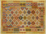 Southwestern Turkish Kilim Ozara Ivory/Gold Wool Rug - 5'0'' x 6'5''