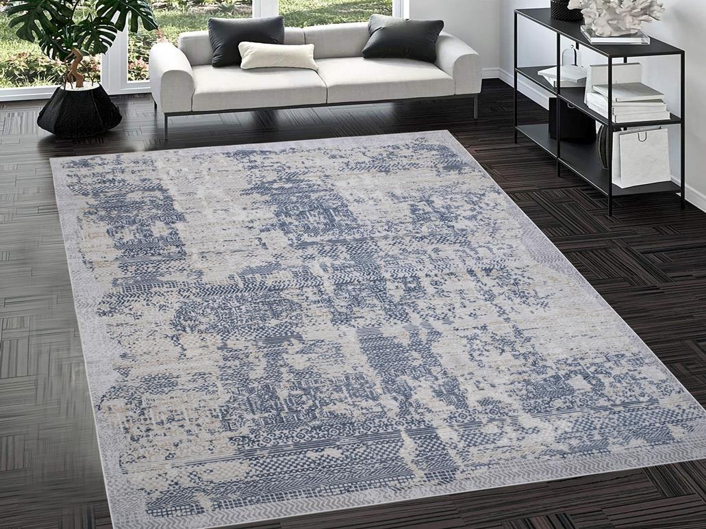 handmade Transitional Distressed Gray Blue Machine Made RECTANGLE POLYESTER area rug 9x12