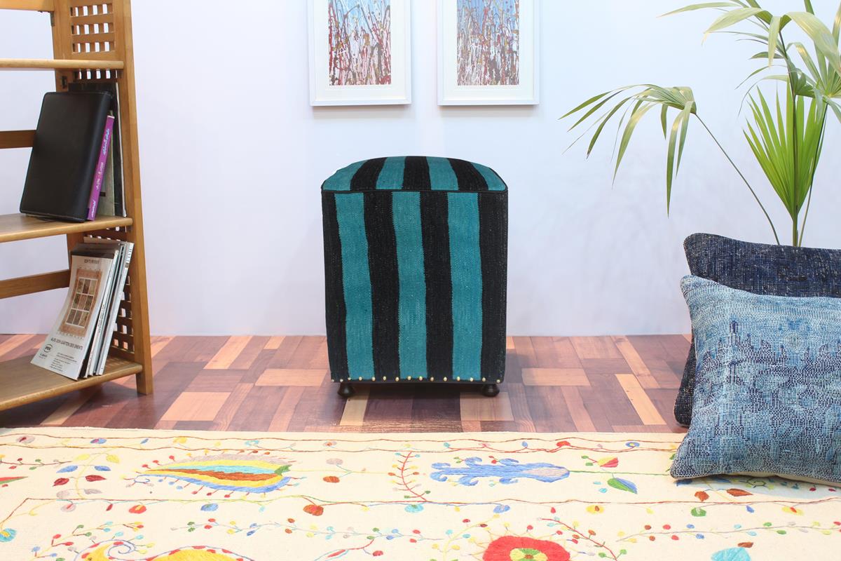 handmade Over Dyed Ottoman Blue Black HandmadeRECTANGLE 100% WOOL area rug ODD