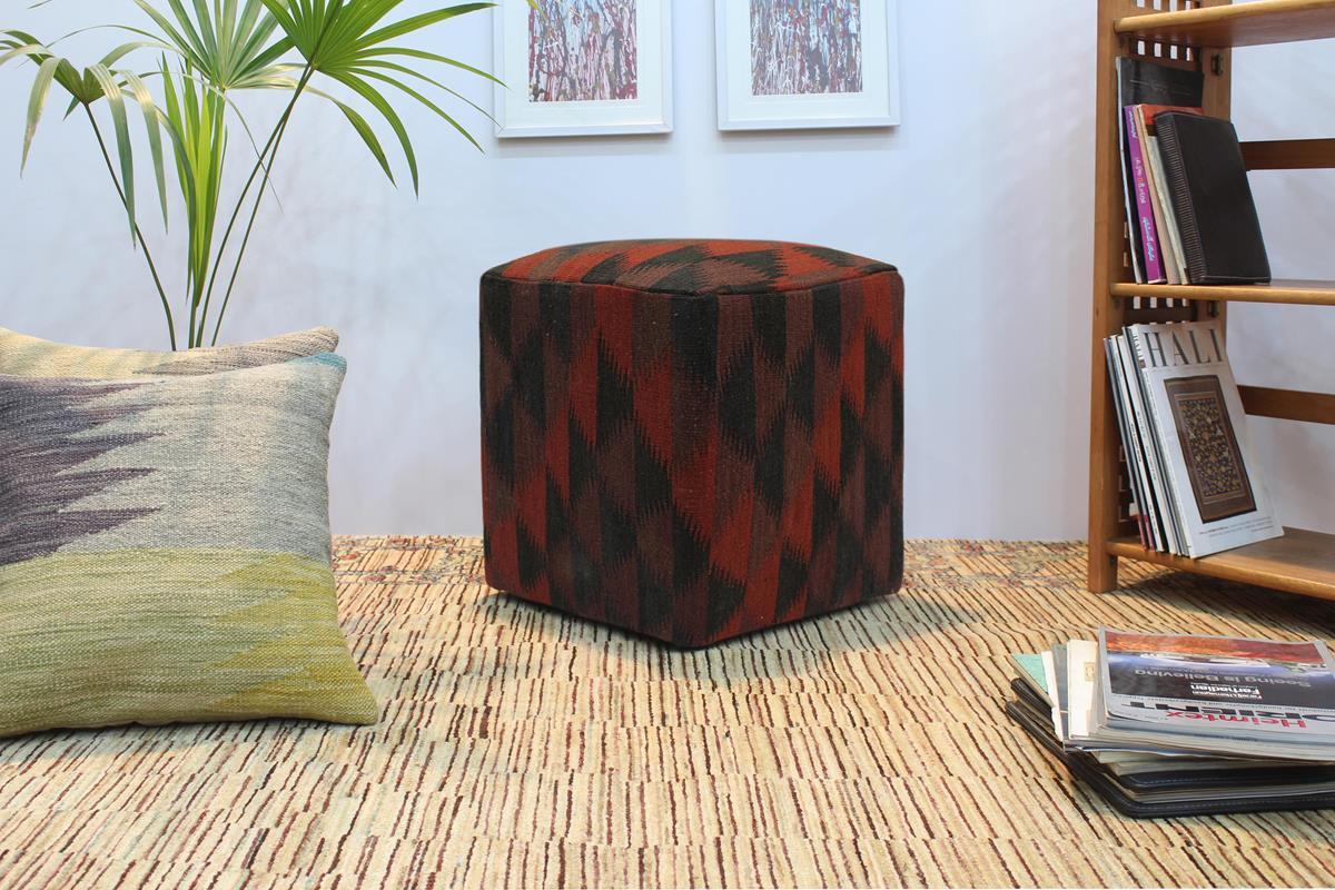 handmade  Ottoman Black Dark Brwon HandmadeRECTANGLE 100% WOOL area rug