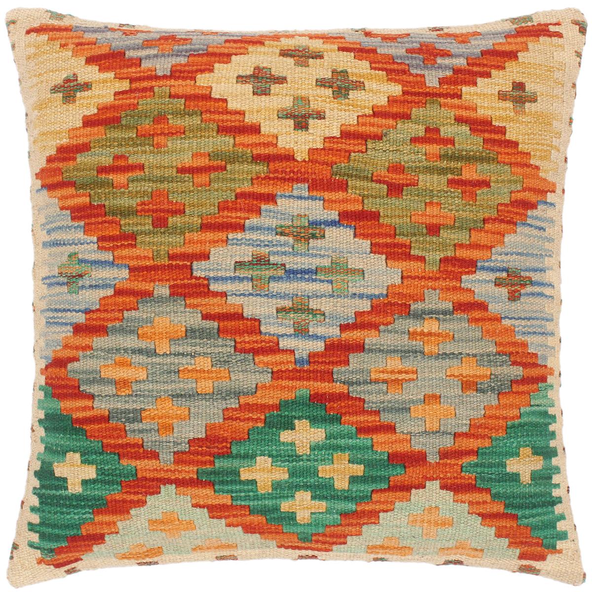 handmade Traditional Pillow Rust Green Hand-Woven SQUARE 100% WOOL area rug