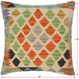 handmade Traditional Pillow Beige Orange Hand-Woven SQUARE 100% WOOL area rug