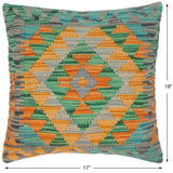 handmade Traditional Pillow Orange Green Hand-Woven SQUARE 100% WOOL area rug