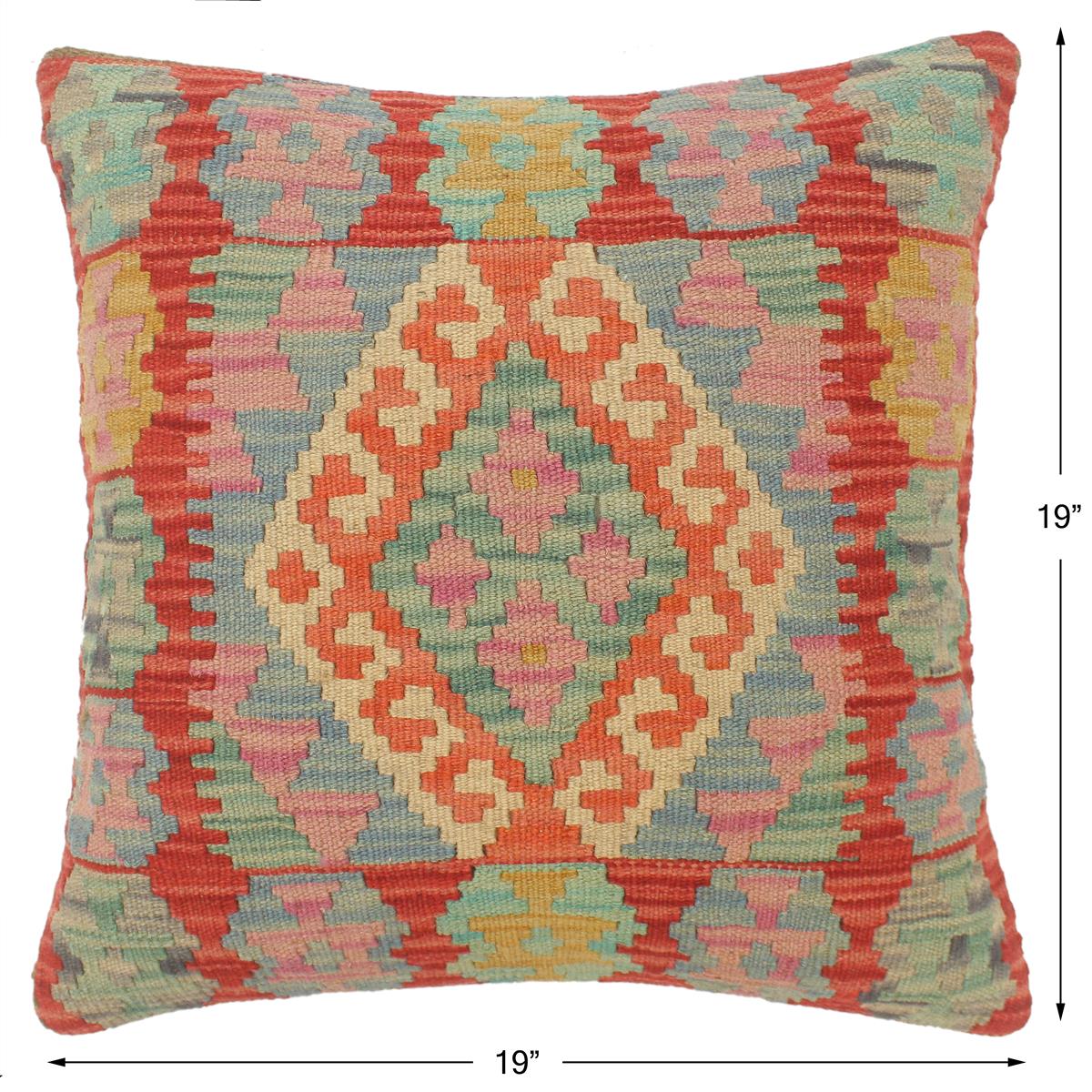 handmade Tribal Turkish Antique Blue Red Hand-Woven SQUARE 100% WOOL pillow