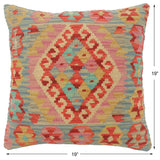 handmade Tribal Turkish Antique Red Blue Hand-Woven SQUARE 100% WOOL pillow