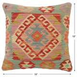 handmade Tribal Turkish Antique Red Green Hand-Woven SQUARE 100% WOOL pillow