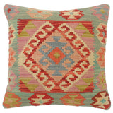 handmade Tribal Turkish Antique Red Green Hand-Woven SQUARE 100% WOOL pillow