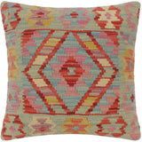 handmade Tribal Turkish Antique Blue Red Hand-Woven SQUARE 100% WOOL pillow