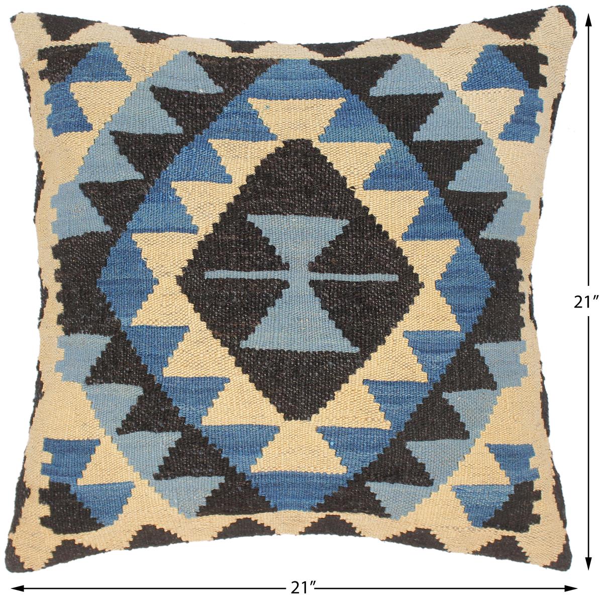 handmade Traditional Pillow Blue Black Hand-Woven SQUARE 100% WOOL area rug