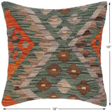 handmade Traditional Pillow Green Rust Hand-Woven SQUARE 100% WOOL area rug