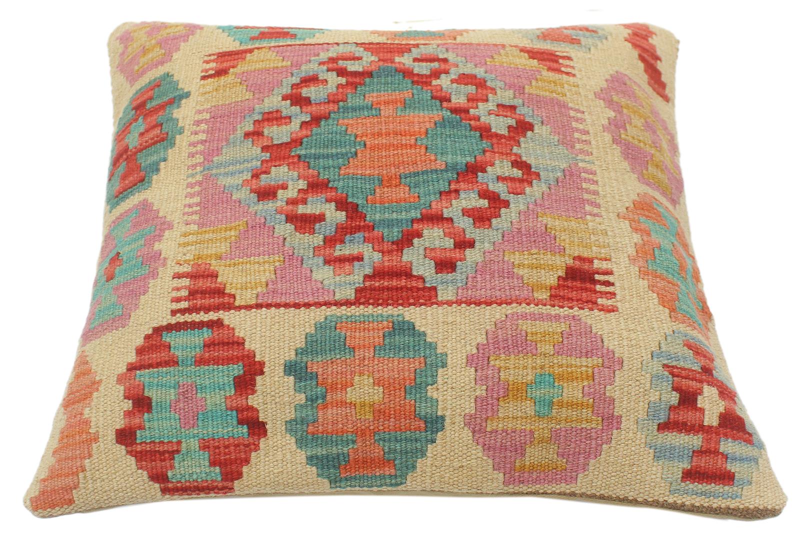 handmade Tribal Turkish Antique Red Beige Hand-Woven SQUARE 100% WOOL pillow