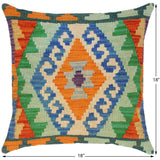 handmade Traditional Pillow Blue Rust Hand-Woven SQUARE 100% WOOL area rug