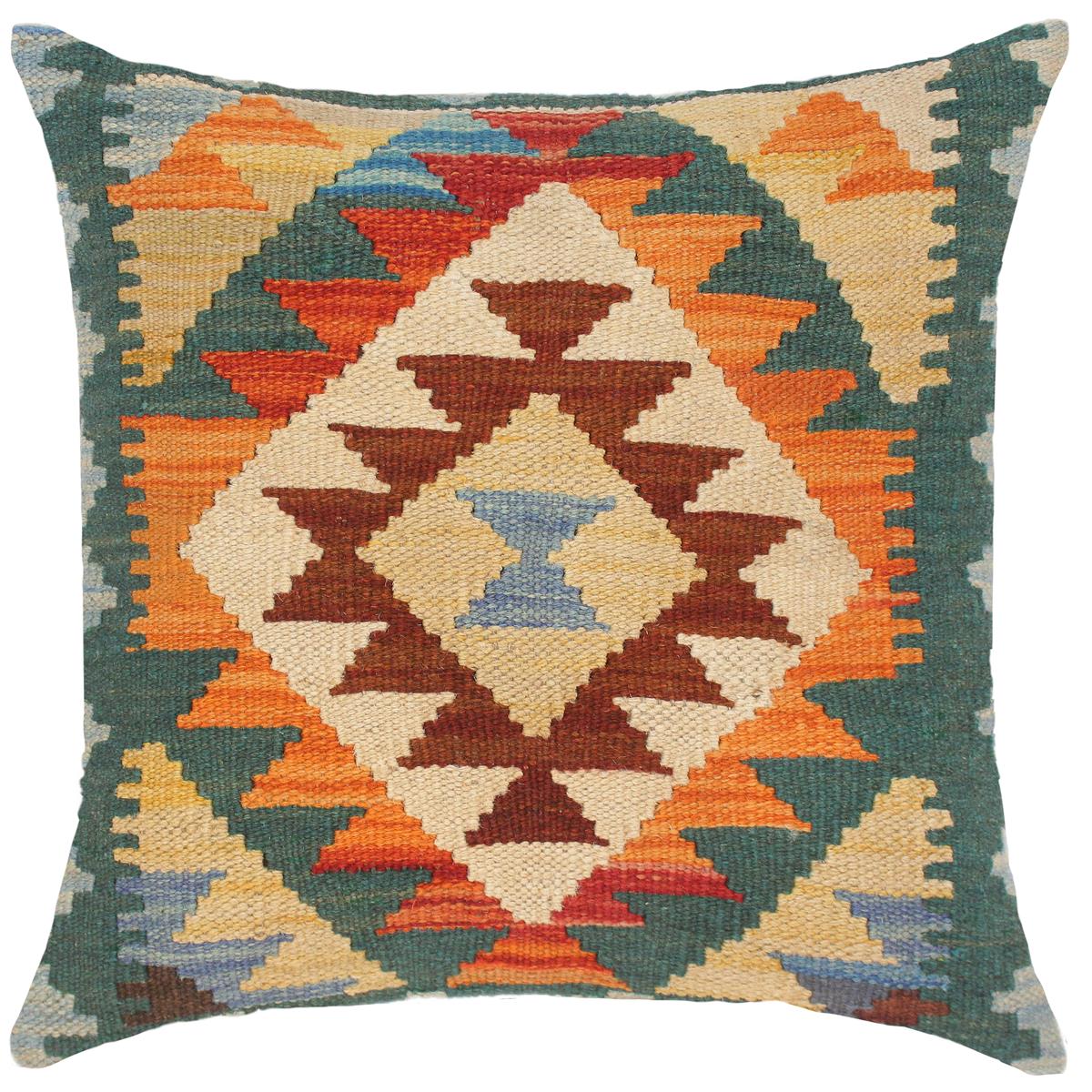 handmade Traditional Pillow Beige Orange Hand-Woven SQUARE 100% WOOL area rug