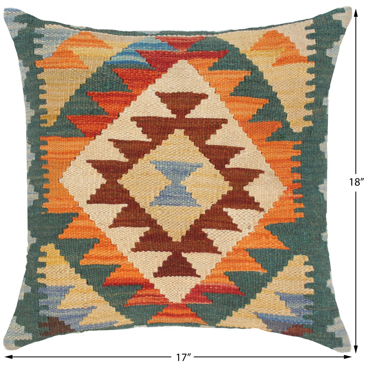handmade Traditional Pillow Beige Orange Hand-Woven SQUARE 100% WOOL area rug