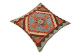 handmade Traditional Pillow Rust Blue Hand-Woven SQUARE 100% WOOL area rug