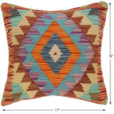 handmade Traditional Pillow Rust Blue Hand-Woven SQUARE 100% WOOL area rug