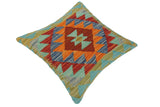 handmade Traditional Pillow Blue Rust Hand-Woven SQUARE 100% WOOL area rug