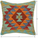 handmade Traditional Pillow Blue Rust Hand-Woven SQUARE 100% WOOL area rug