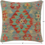 handmade Tribal Turkish Antique Blue Red Hand-Woven SQUARE 100% WOOL pillow