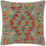 handmade Tribal Turkish Antique Blue Red Hand-Woven SQUARE 100% WOOL pillow