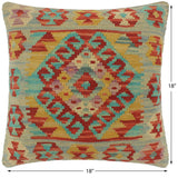 handmade Tribal Turkish Antique Rust Blue Hand-Woven SQUARE 100% WOOL pillow