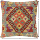 handmade Tribal Turkish Antique Rust Blue Hand-Woven SQUARE 100% WOOL pillow