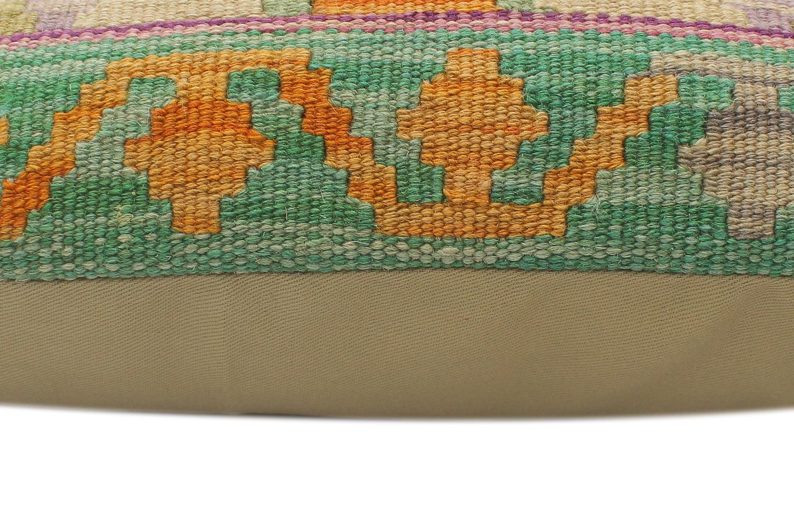 handmade Tribal Turkish Antique Green Rust Hand-Woven SQUARE 100% WOOL pillow