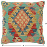 handmade Tribal Turkish Antique Blue Red Hand-Woven SQUARE 100% WOOL pillow