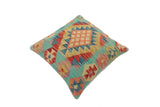 handmade Tribal Turkish Antique Blue Red Hand-Woven SQUARE 100% WOOL pillow