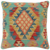 handmade Tribal Turkish Antique Blue Red Hand-Woven SQUARE 100% WOOL pillow