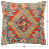 handmade Tribal Turkish Antique Blue Red Hand-Woven SQUARE 100% WOOL pillow