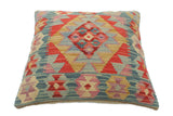 handmade Tribal Turkish Antique Blue Red Hand-Woven SQUARE 100% WOOL pillow